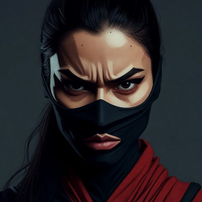 Woman in Black Mask with Red Scarf
