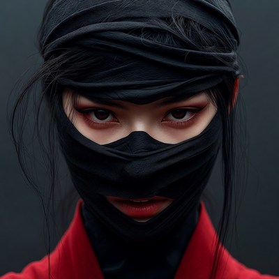 Asian woman in black headscarf mask