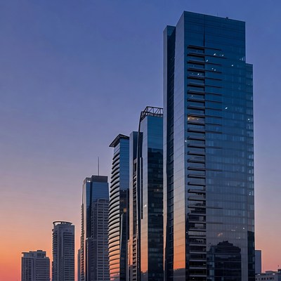 Modern Skyscrapers at Sunset