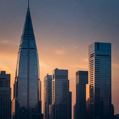 Skyscrapers at Sunset Cityscape