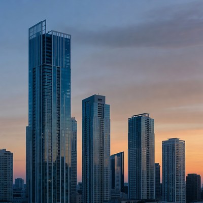 Modern Skyscrapers at Sunset