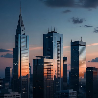 Skyscrapers at Sunset Cityscape