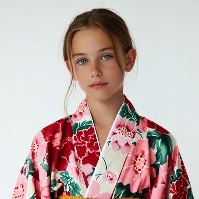 Girl wearing floral kimono