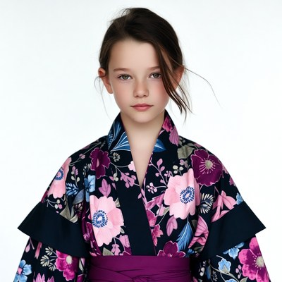 Girl wearing floral kimono