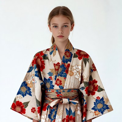 Girl wearing floral kimono