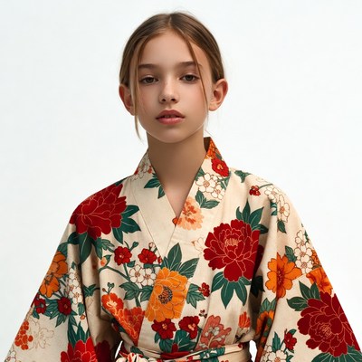 Girl wearing floral kimono