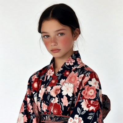 Girl in floral kimono