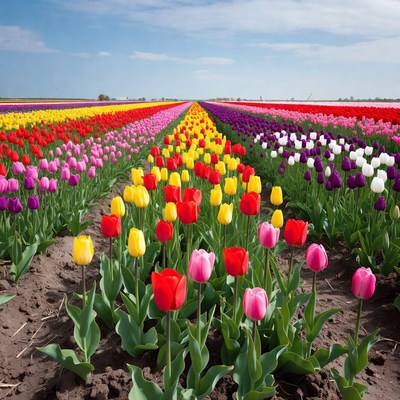 Colorful Tulip Field Rows