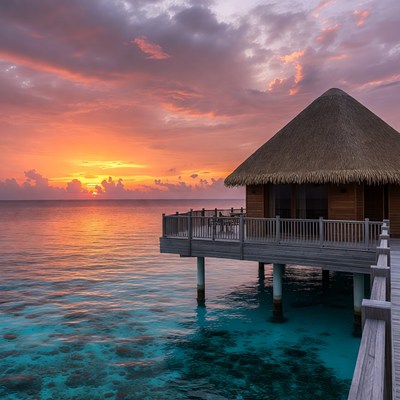 Overwater Bungalow at Sunset