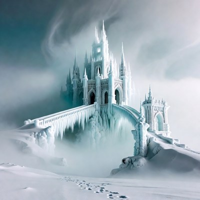 Ice Castle in Snowy Landscape