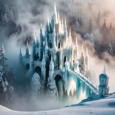 Ice Castle in Snowy Forest