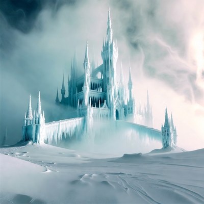 Majestic Ice Castle in Snowy Landscape