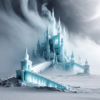Majestic Ice Castle in Snowy Landscape