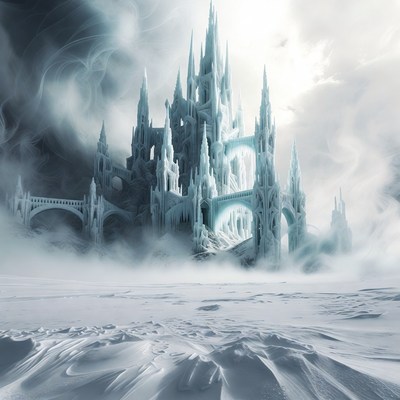 Ice Castle in Snowy Landscape