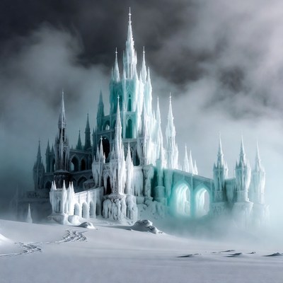 Majestic Ice Castle in Snowy Landscape