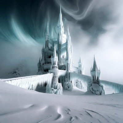 Ice Castle in Snowy Landscape