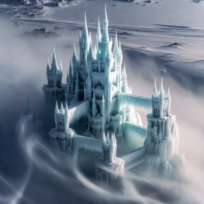 Ice Castle in Snowy Landscape