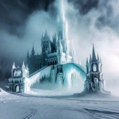 Ice Castle in Snowy Landscape