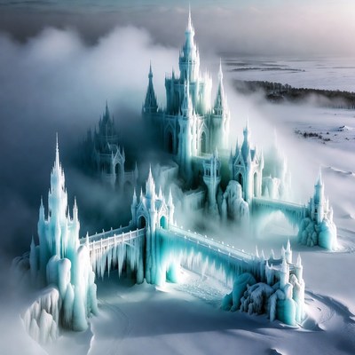 Ice Castle in Snowy Clouds