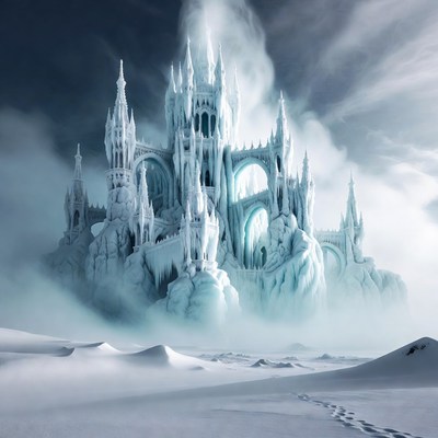 Ice Castle in Snowy Desert