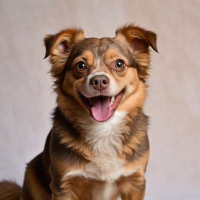 Smiling brown Australian Shepherd puppy