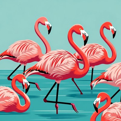 Flock of Pink Flamingos Illustration
