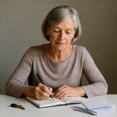 Elderly woman writing in journal