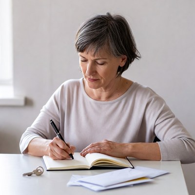 Mature woman writing in journal