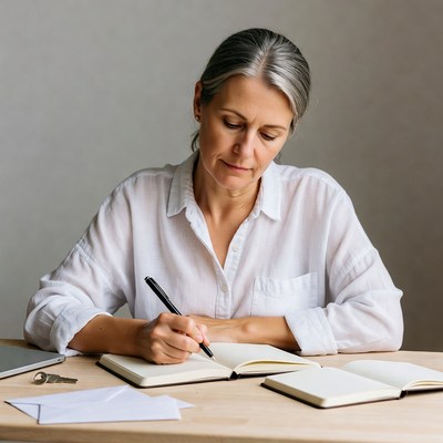 Woman writing in notebook