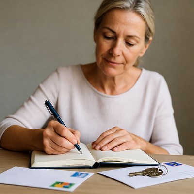 Mature woman writing in notebook