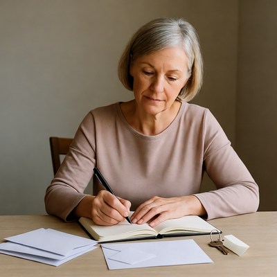 Elderly woman writing in journal