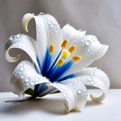 White Lily Flower with Water Droplets