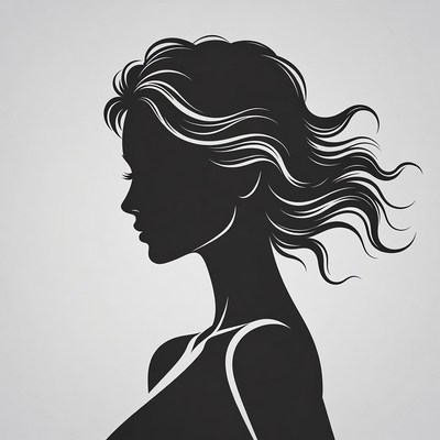 Woman silhouette with flowing hair