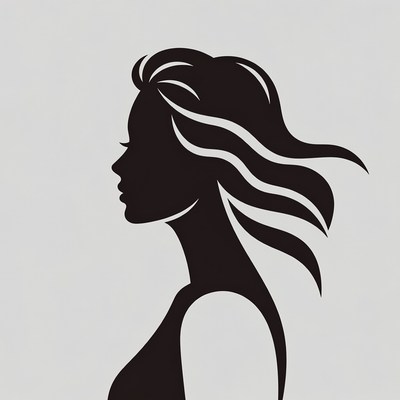 Woman profile silhouette with flowing hair