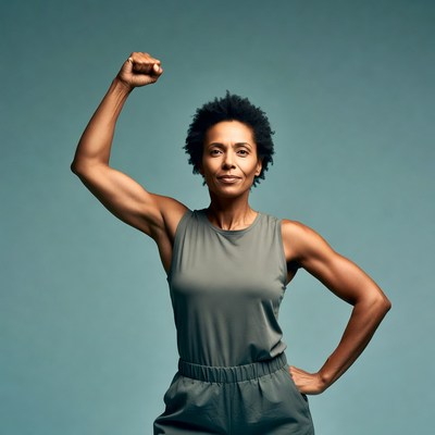 African-American woman flexing bicep