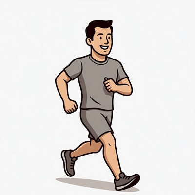 Cartoon man running in gray athletic wear