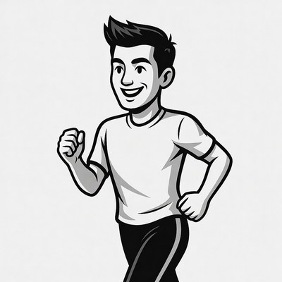 Cartoon man running in t-shirt