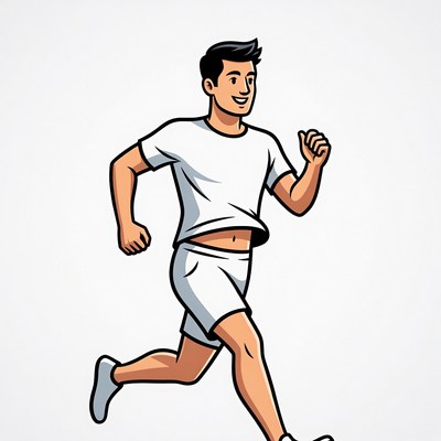 Cartoon man running in white athletic wear