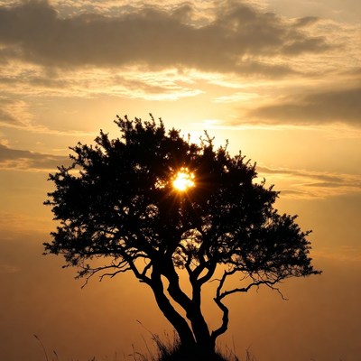 Silhouette tree with sun