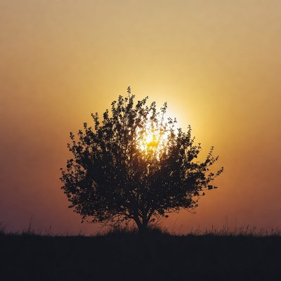 Silhouette Tree with Sun Behind