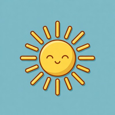 Smiling Cartoon Sun on Blue Background
