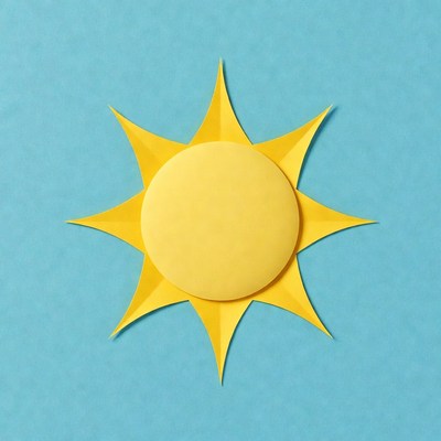 Yellow paper sun on blue background