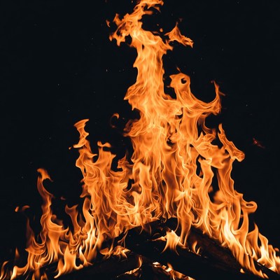 Burning Fire Flames on Black Background