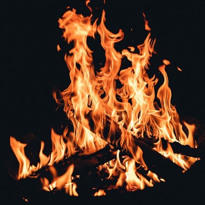 Burning Fire Flames on Black Background