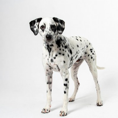 Dalmatian standing on white background