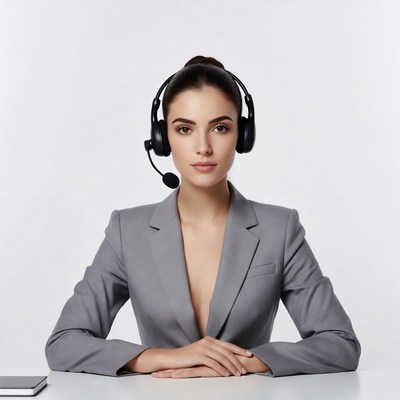 Woman wearing headset at desk