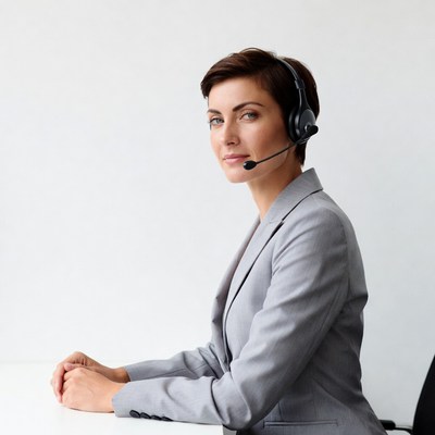 Woman wearing headset at desk