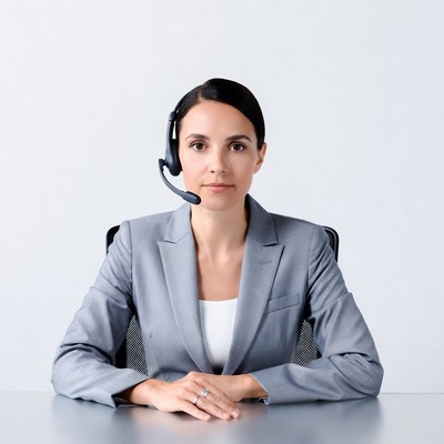 Woman wearing headset at desk