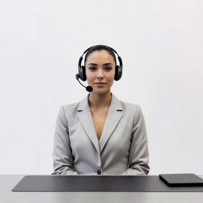 Woman wearing headset at desk