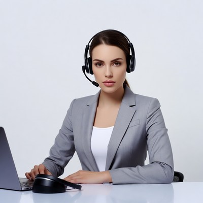 Woman working at desk with headset
